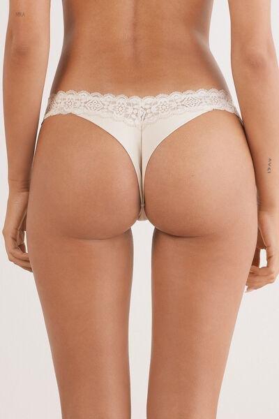 Cream 80S-Style Cotton Brazilian Briefs, Silk, large image number 3