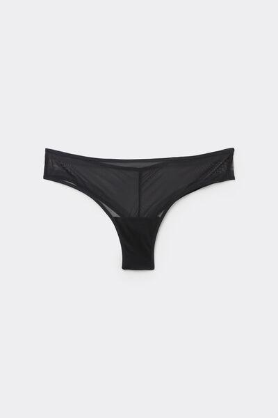 Black Invisible Touch Tulle Brazilian Briefs, Black, large image number 3