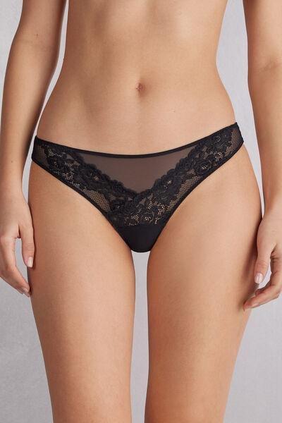 Black Pretty Flowers Brazilian Briefs, , large image number 0