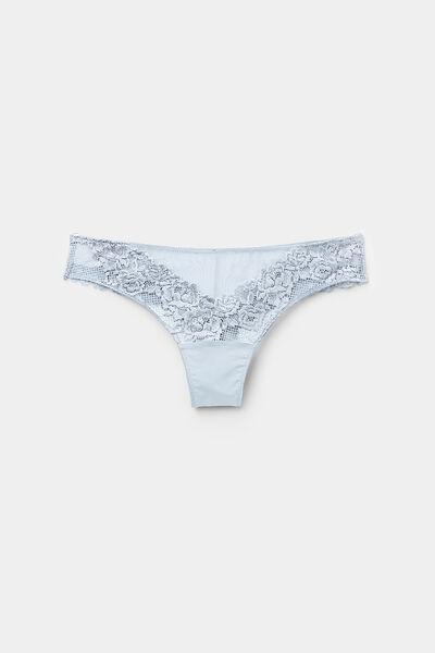 Blue Pretty Flowers Two-Tone Lace Brazilian Briefs, 5601_060K, large image number 0