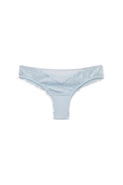 Blue Pretty Flowers Two-Tone Lace Brazilian Briefs, 5601_060K, large image number 1