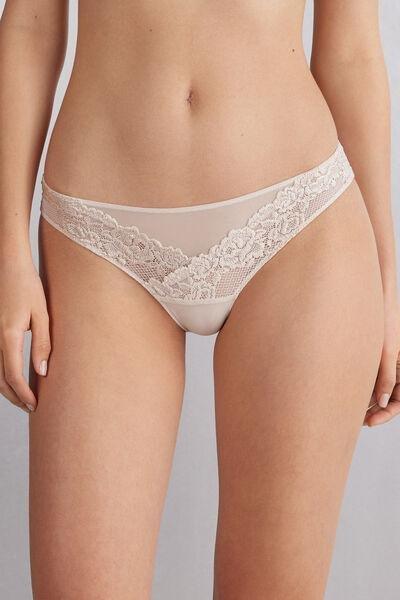 Cream Pretty Flowers Brazilian Briefs, , large image number 0