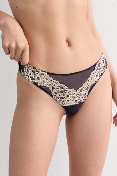 سراويل برازيلية برازيلية مكث"ة بالزهور الزرقاء / ال"انيليا ، للنساء, Intense Blue/vanilla, large image number 5