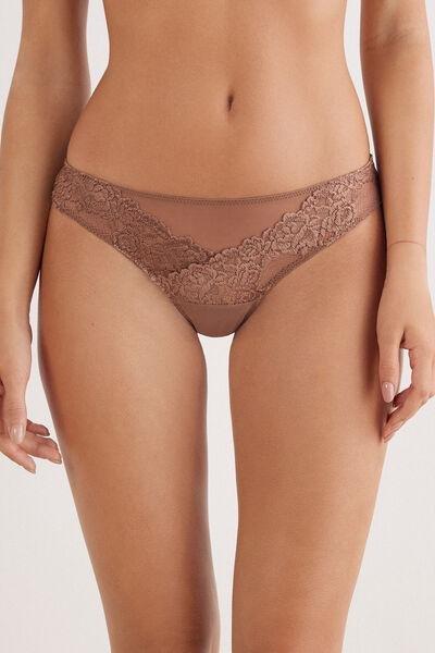 Beige Pretty Flowers Brazilian Briefs, Brown Mocha, large image number 1