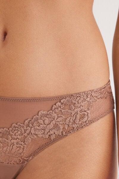 Beige Pretty Flowers Brazilian Briefs, Brown Mocha, large image number 5