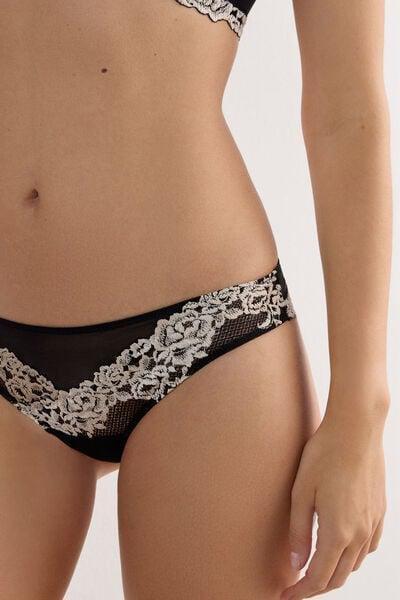 Black Pretty Flowers Brazilian Briefs, Black/ivory, large image number 5