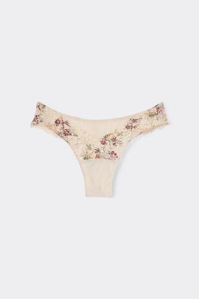 Beige Pretty Flowers Tulle Brazilian Briefs, 5601_327K, large image number 3