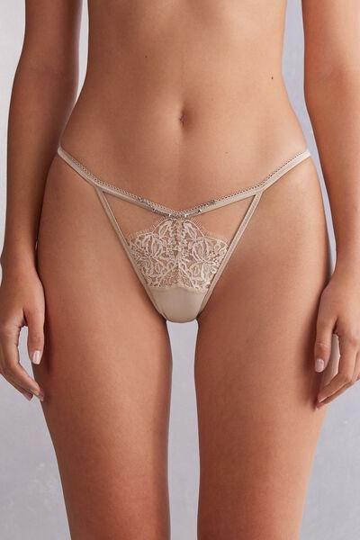 Beige Living In Luxe Brazilian Briefs With Side Straps, , large image number 0