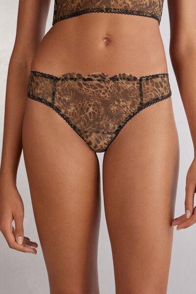 Brown Animal Print Brazilian Briefs, , medium