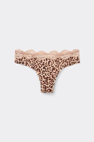 Beige Animal Print Pretty Savage Brazilian Briefs, , large image number 1