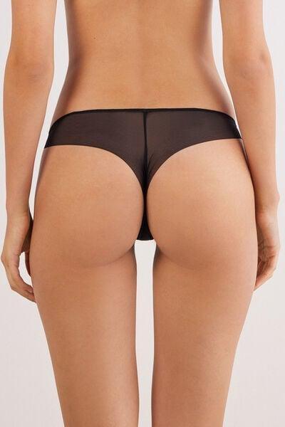 black Sheer Glamour Brazilian Briefs, Black, large image number 2