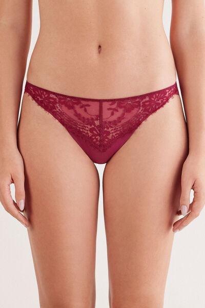 Red Sheer Glamour Floral Eyelash Lace Brazilian Briefs, 5601_940J, large image number 2