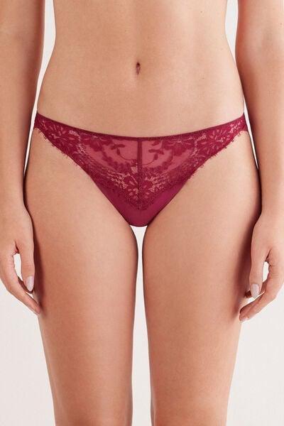 Red Sheer Glamour Floral Eyelash Lace Brazilian Briefs, 5601_940J, large image number 3