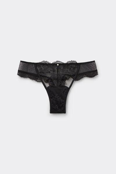 Black La Vie En Rose Trimmed Lace Brazilian Briefs, Black, large image number 2