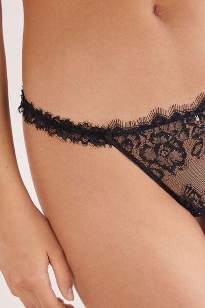 Black Glimmer Of Pleasure Side Straps Brazilian Lace Briefs, Black, large image number 5