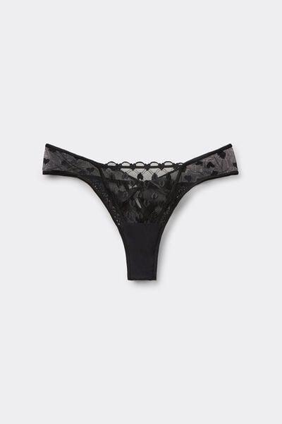 Black The Love Club Heart Embroidery Brazilian Briefs, Black, large image number 3