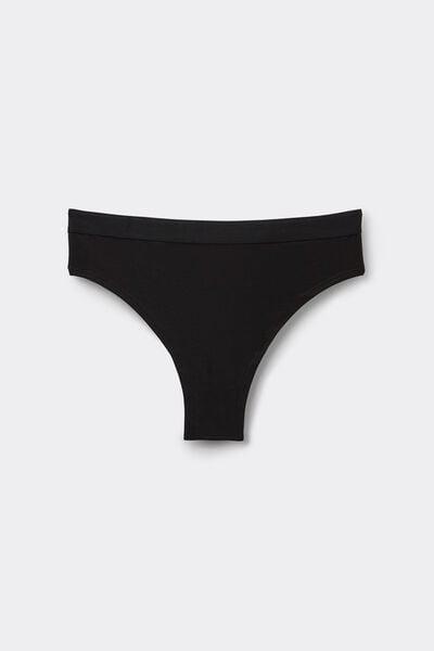 Black High-Waisted Cotton Brazilian Briefs, Black, large image number 3