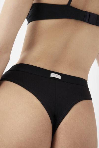 Black High-Waisted Cotton Brazilian Briefs, Black, large image number 5