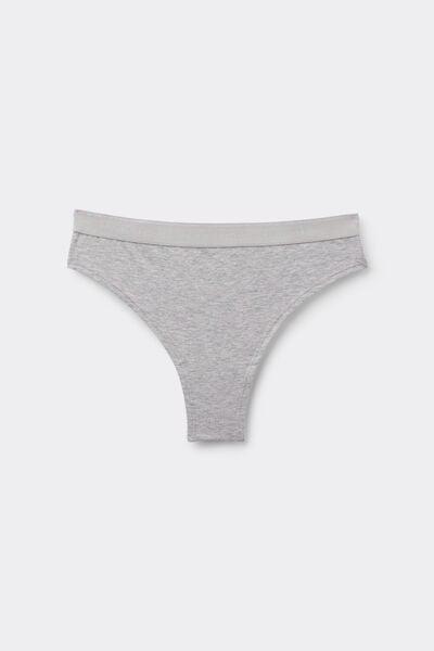 Grey High-Waisted Cotton Brazilian Briefs, Light Grey Blend, large image number 3