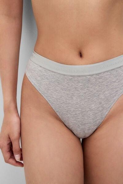 Grey High-Waisted Cotton Brazilian Briefs, Light Grey Blend, large image number 5