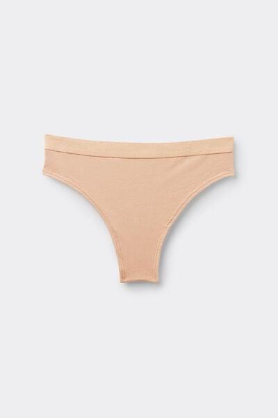 Beige High-Waisted Cotton Brazilian Briefs, Soft Beige, large image number 3