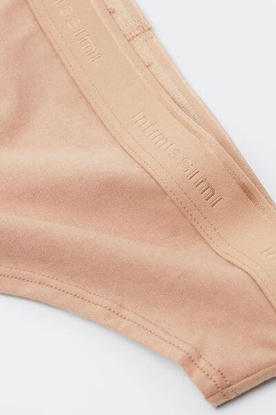 Beige High-Waisted Cotton Brazilian Briefs, Soft Beige, large image number 4