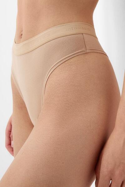 Beige High-Waisted Cotton Brazilian Briefs, Soft Beige, large image number 5