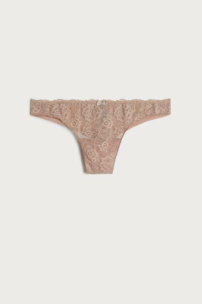 Beige Lace And Microfibre Brazilian Briefs, , large image number 4