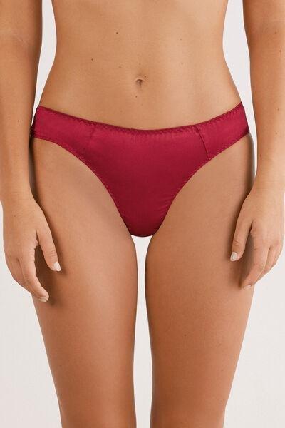 Red Lined Seamless Rear Brazilian Silk Briefs, Red, large image number 0