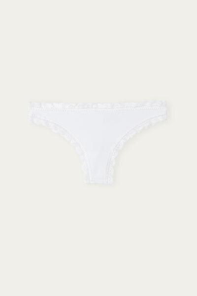 White Cotton And Lace Brazilian Briefs, , large image number 2