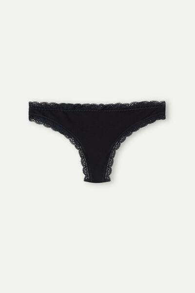 Black Cotton And Lace Brazilian Briefs, Women, , large image number 2