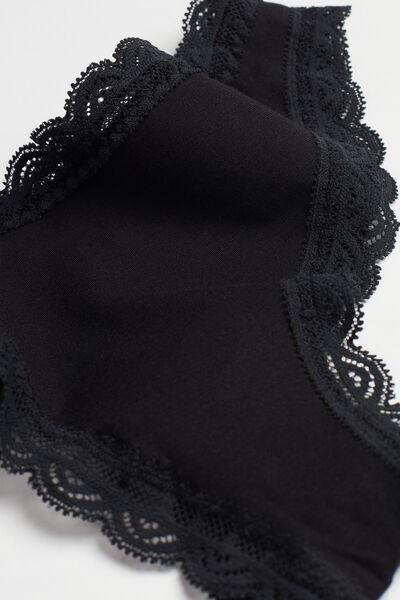 Black Cotton And Lace Brazilian Briefs, Women, , large image number 4