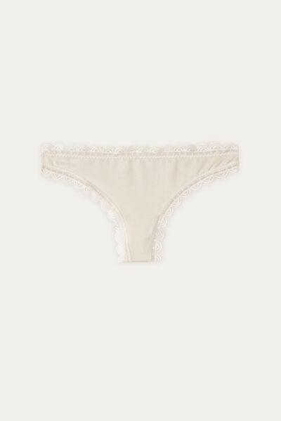 White Silk Cotton And Lace Brazilian Briefs, Silk, large image number 3