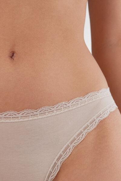 White Silk Cotton And Lace Brazilian Briefs, Silk, large image number 5