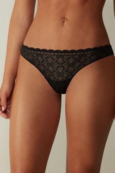 Black Lace And Microfibre Brazilian Briefs, , large image number 0