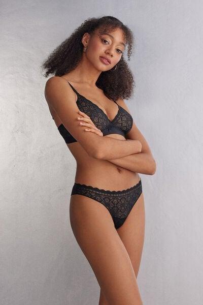 Black Bow-Detail Lace Brazilian Briefs, Black, large image number 0