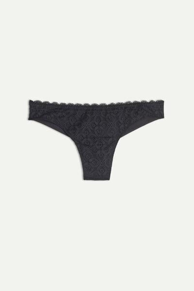 Black Lace And Microfibre Brazilian Briefs, , large image number 2