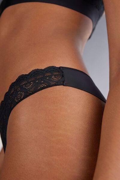Black Bow-Detail Lace Brazilian Briefs, Black, large image number 6