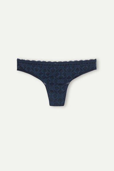 Blue Lace And Microfibre Brazilian Briefs, Intense Blue, large image number 5