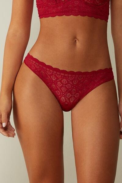 Red Lace And Microfibre Brazilian Briefs, , medium