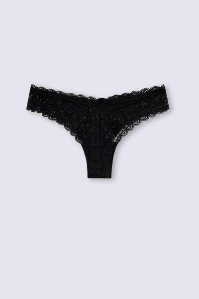 Black 80s-Style Lace Brazilian Briefs, , large image number 2