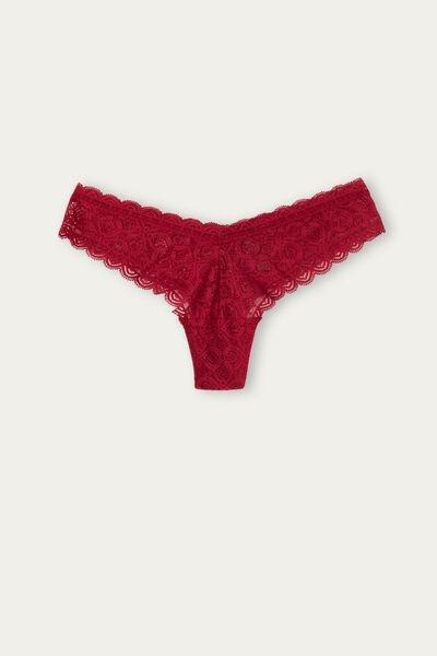 Red 80S Style Lace Brazilian Briefs