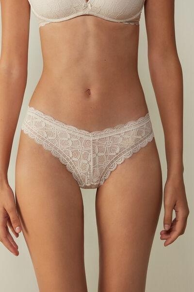 White Silk 80S-Style Lace Brazilian Briefs, , large image number 0
