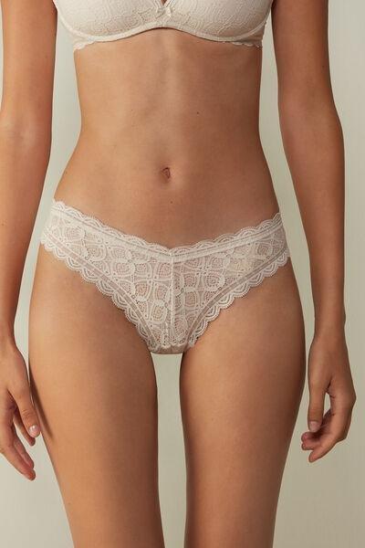 Intimissimi - White Silk 80S-Style Lace Brazilian Briefs