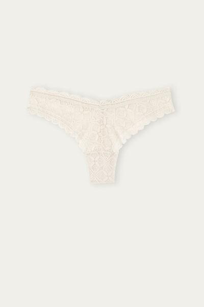 Intimissimi White Silk 80S-Style Lace Brazilian Briefs