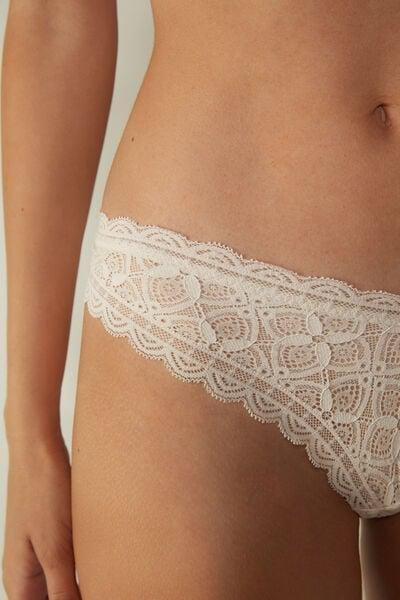 White 80S-Style Lace Brazilian Briefs, Silk, large image number 5