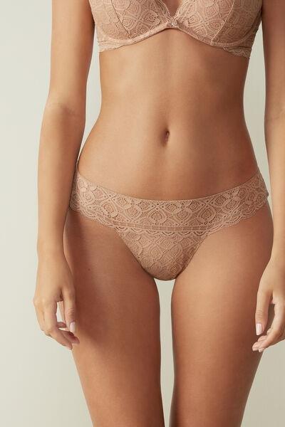 Beige Lace Brazilian Briefs, , medium