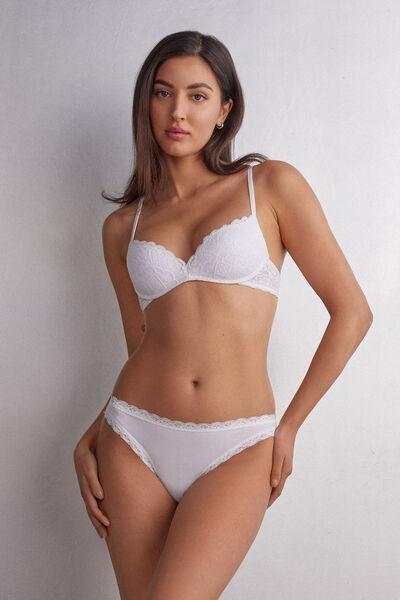 White Cotton And Lace Brazilian Briefs, , large image number 1