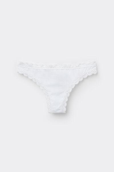 White Cotton And Lace Brazilian Briefs, , large image number 2