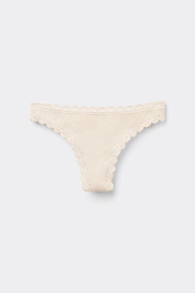 Cream Cotton And Lace Brazilian Briefs, , large image number 2